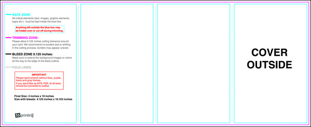 55printing Minimenu 4inx10in H Outside Download Template Guideline - Mini Menus