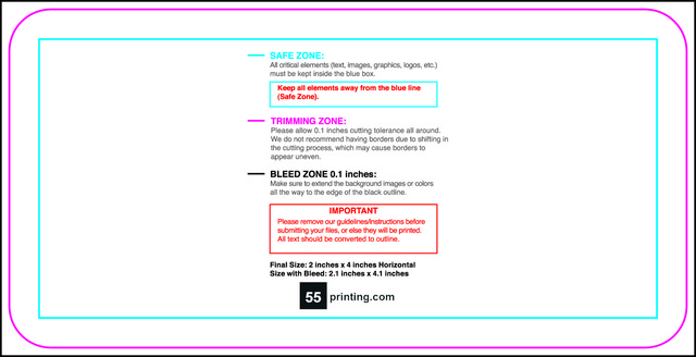 Postcard 2inx4in H Round Front guideline preview