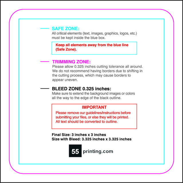Postcard 3inx3in Round Front guideline preview