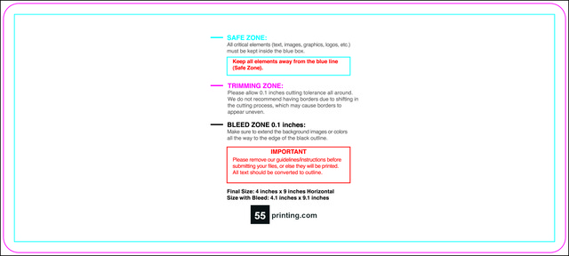 Postcard 4inx9in H Round Front guideline preview