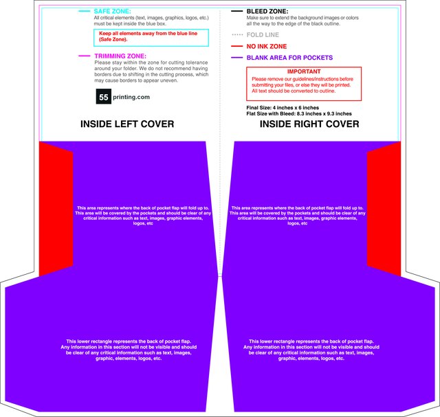 55printing Doublepocketfolder 4inx6in With Slit Front Download Template Guideline - Presentation Folders