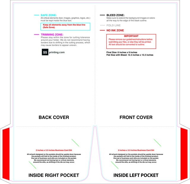 55printing Doublepocketfolder With Slit 6inx9in 4in Pocket Front Download Template Guideline - Presentation Folders