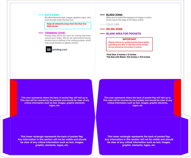 55printing Doublepocketfolder With Slit 9inx12in Front Download Template Guideline - Presentation Folders