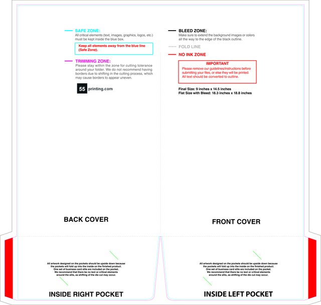 55printing Doublepocketfolder With Slit 9inx14.5in Front Download Template Guideline - Presentation Folders