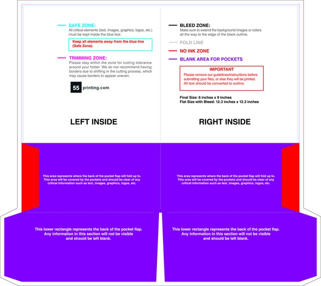 55printing Doublepocketfolder With Slit Rightpocket 6inx9in 3in Pocket Front Download Template Guideline - Presentati...