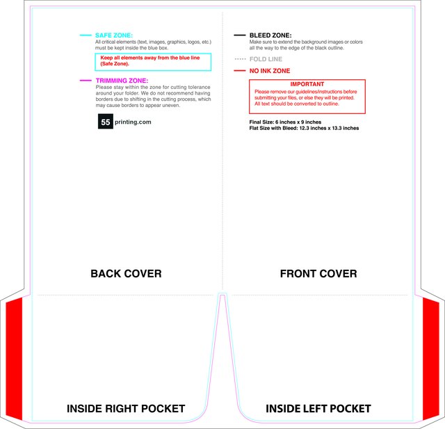 55printing Doublepocketfolder Without Slit 6inx9in 4in Pocket Front Download Template Guideline - Presentation Folders