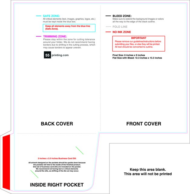55printing Rightpocket With Slit 6inx9in 4in Pocket Front Download Template Guideline - Presentation Folders