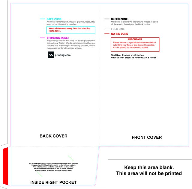 55printing Rightpocket With Slit 9inx14.5in Front Download Template Guideline - Presentation Folders