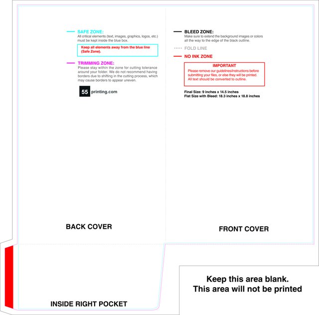 55printing Rightpocket Without Slit 9inx14.5in Front Download Template Guideline - Presentation Folders