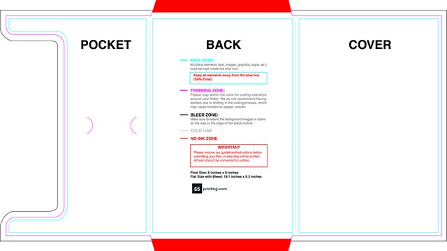 55printing Singlepocket With Slit 6inx9in Front Download Template Guideline - Presentation Folders