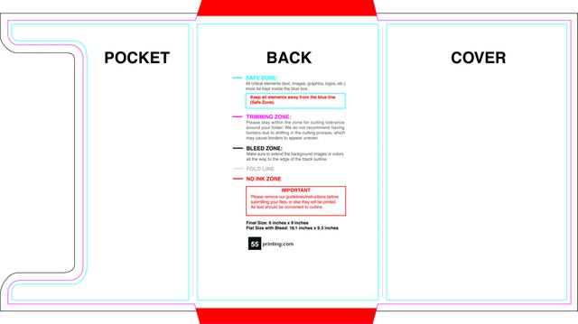 55printing Singlepocket Without Slit 6inx9in Front Download Template Guideline - Presentation Folders
