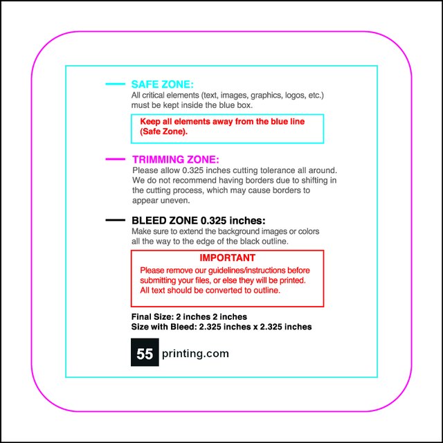 Specialty Shapes 2inx2in Square Round Front guideline preview