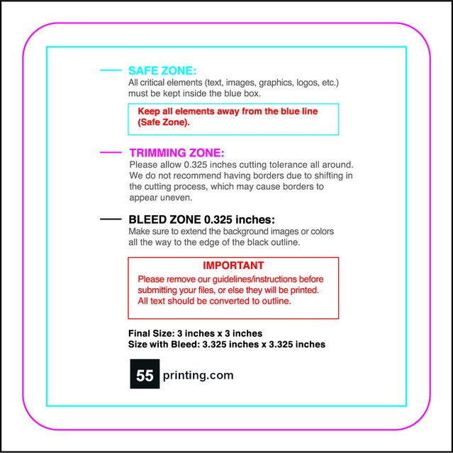 Specialty Shapes 3inx3in Square Round Front guideline preview