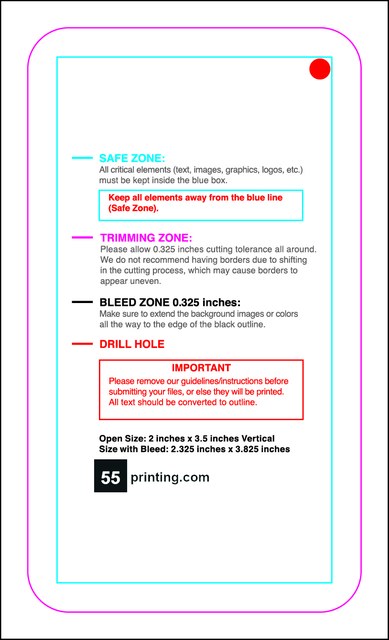 Hangtags 2inx3.5in R Round Front guideline preview
