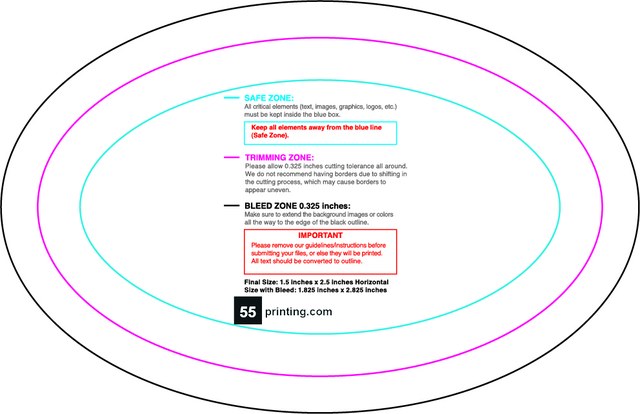 Sticker 1.5inx2.5in H Oval Front guideline preview