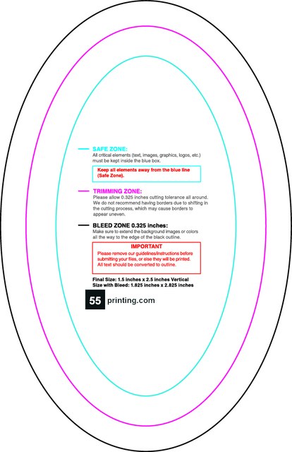 Sticker 1.5inx2.5in V Oval Front guideline preview