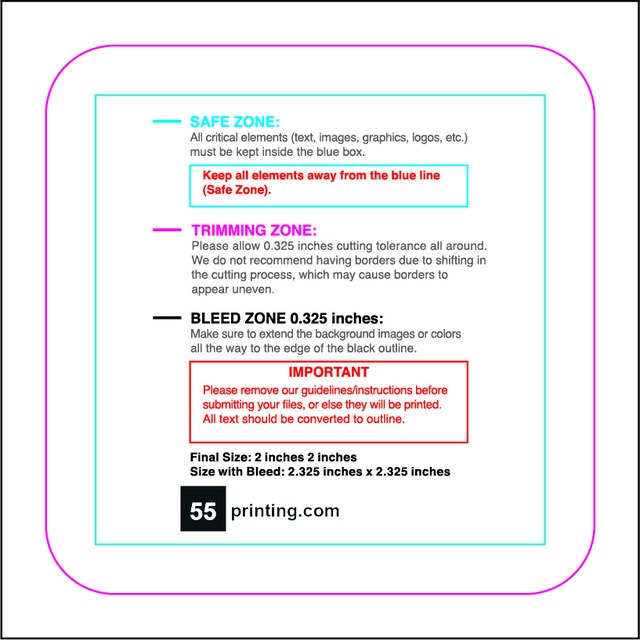 Sticker 2in Square Round Front guideline preview