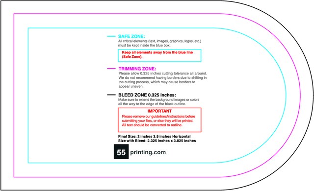 Sticker 2inx3.5in H Half Circle Front guideline preview