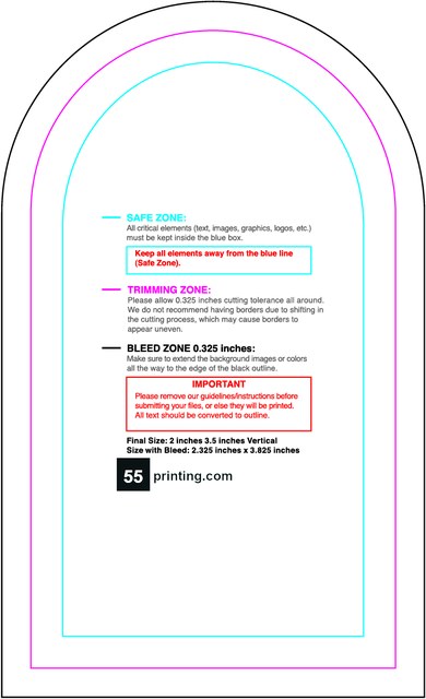Sticker 2inx3.5in V Half Circle Front guideline preview