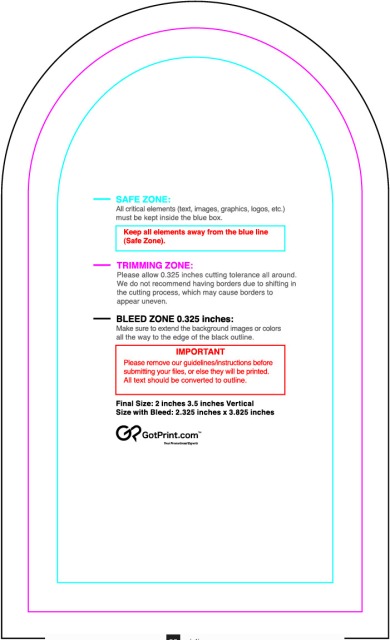 Sticker 2inx3.5in V Half Circle guideline preview