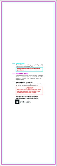 Sticker 2inx6in V Front guideline preview