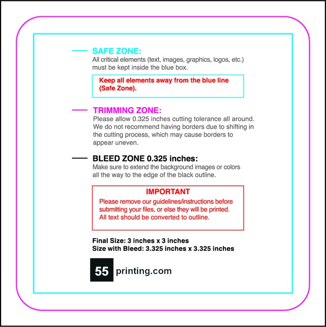 Sticker 3in Square Round Front guideline preview