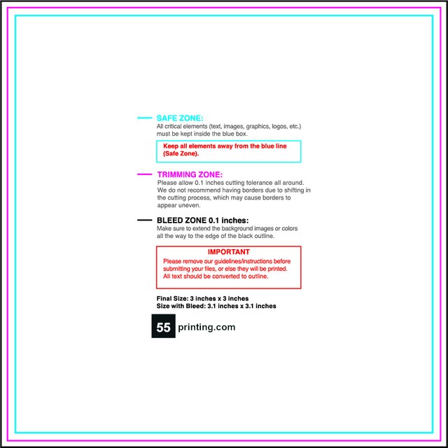 Sticker 3inx3in Square Front guideline preview