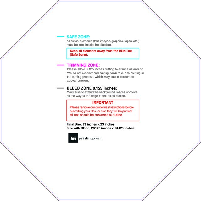 Windowcling Octagon 23inx23in Front guideline preview