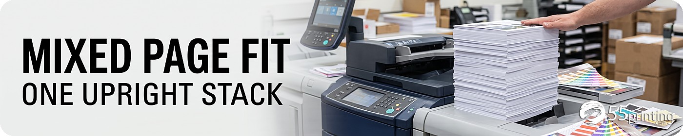 Landscape and portrait PDF pages combined into one upright print stack