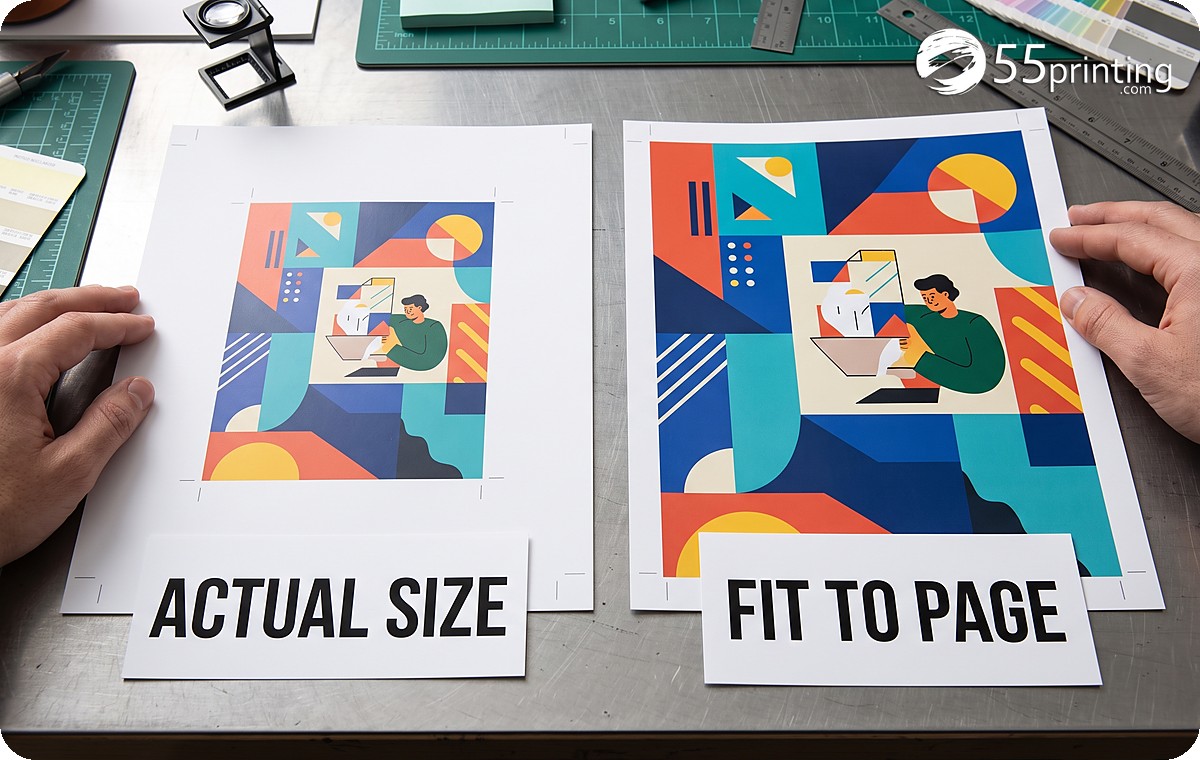 Actual size compared with fit to page on US Letter