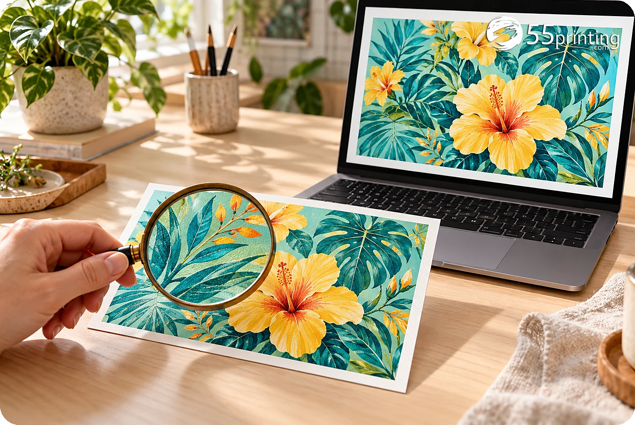 Original artwork reviewed at the final print size