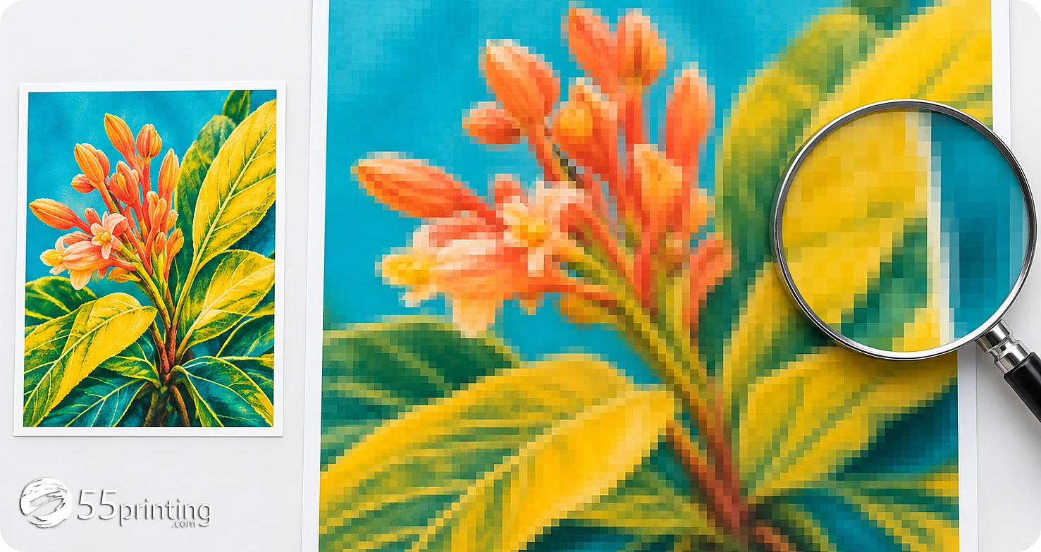 The same image compared at two finished print sizes