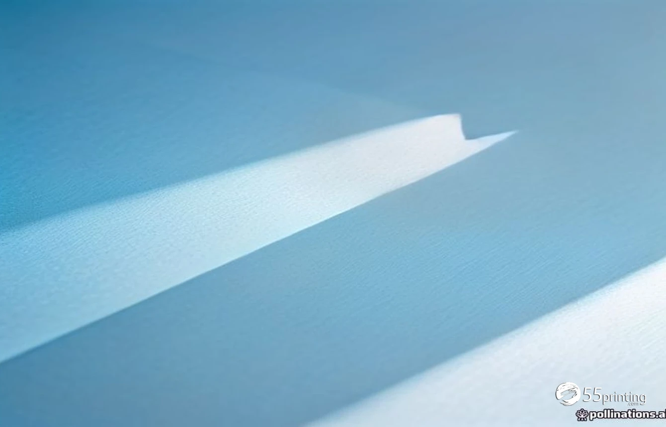 Soft macro view of neatly stacked blank white paper edges under blue studio light
