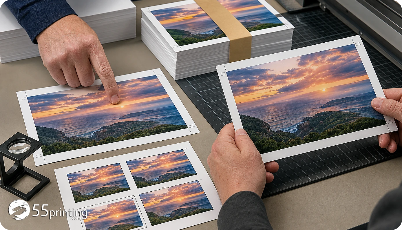 A postcard image edge is extended while the mailing address area remains separated from the border