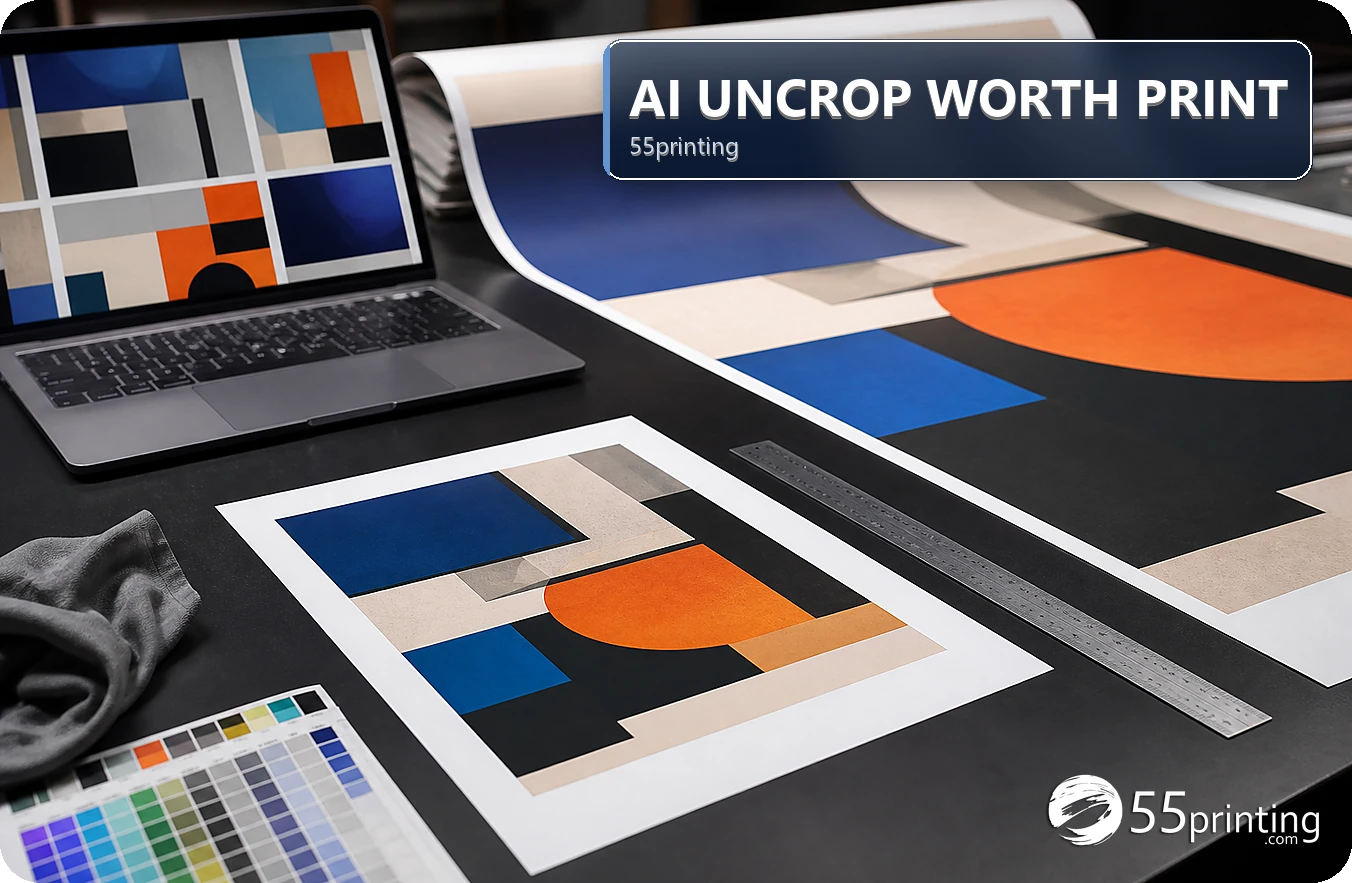 AI Uncrop decision board comparing simple backgrounds with exact subjects near trim