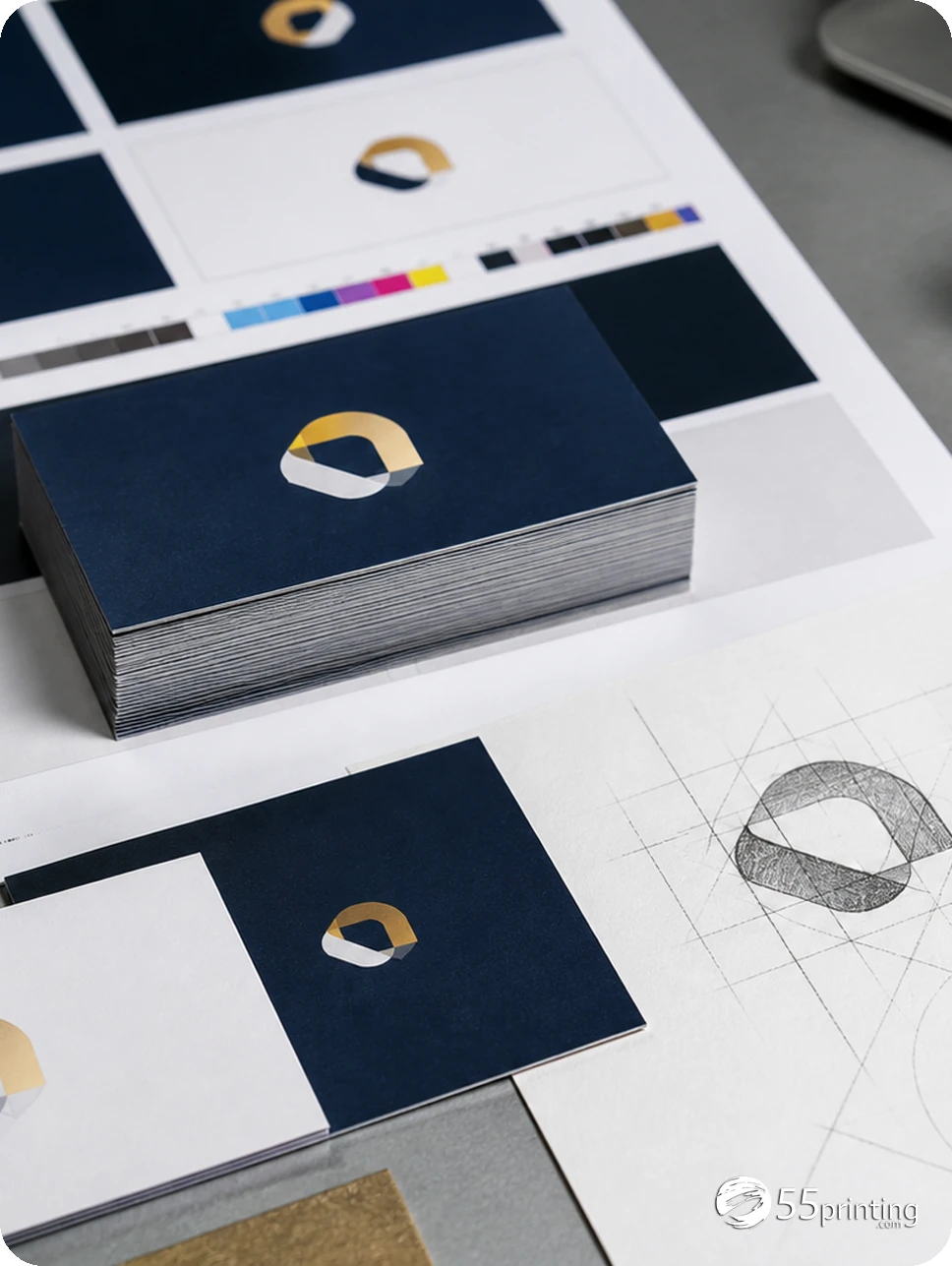 An enhanced business-card logo is inspected for exact contact details before proof review