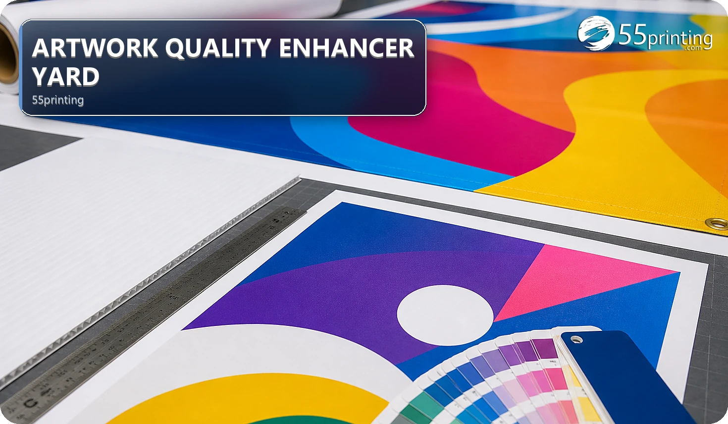 Yard sign and banner artwork are checked for text edges, image detail, and viewing context