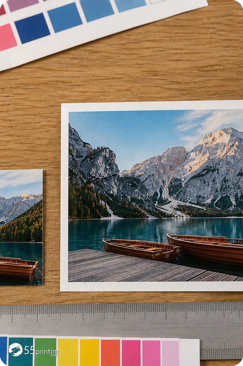 Approved brand elements are mapped into separate business-card and postcard product templates