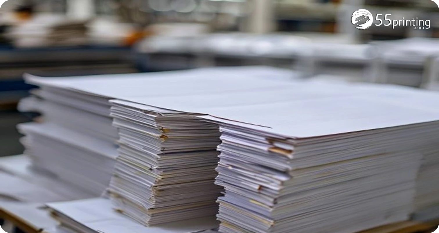 Fresh color copies stacked after an online print run
