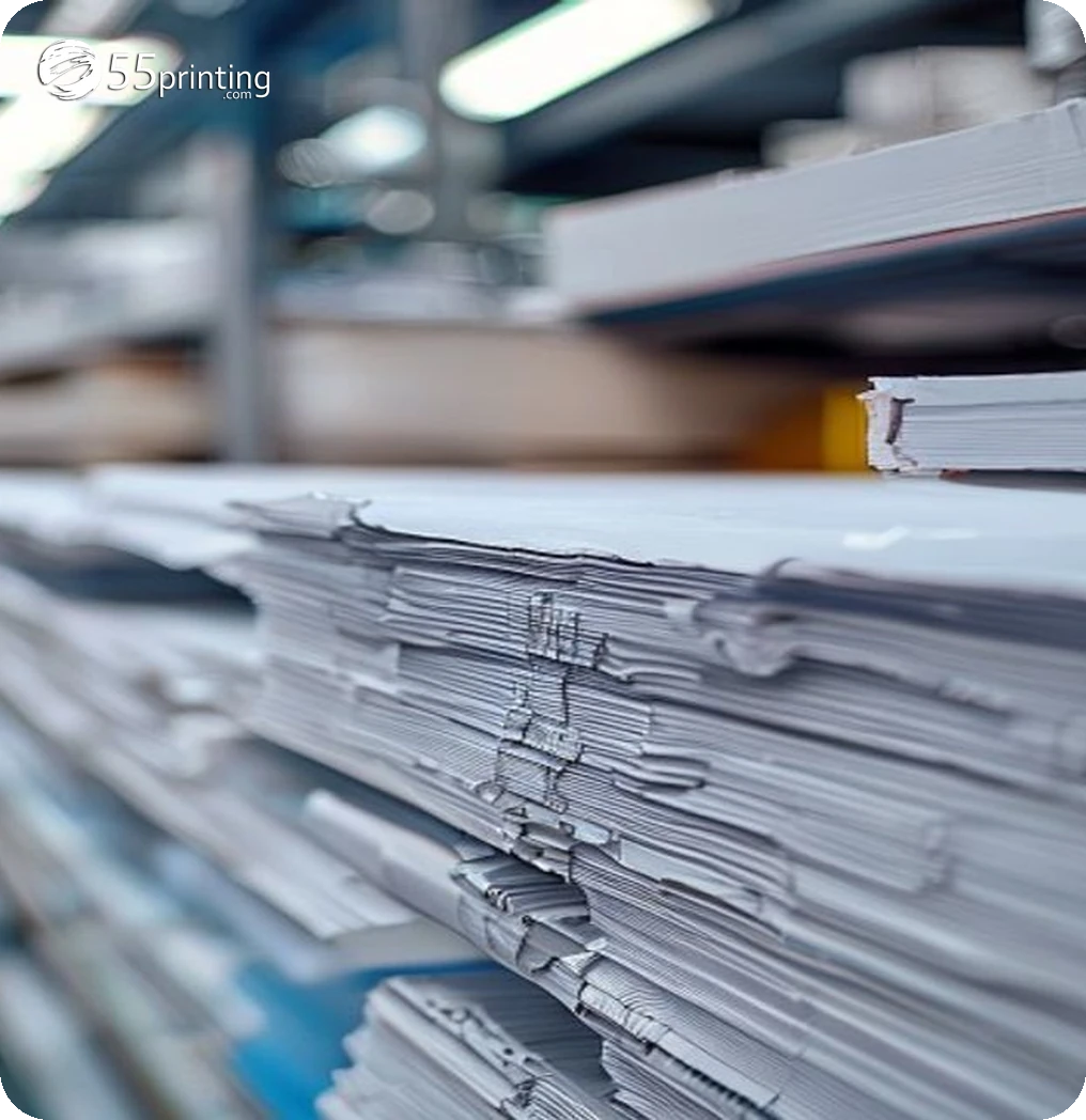 Detail of vibrant color copy stacks from an online print order