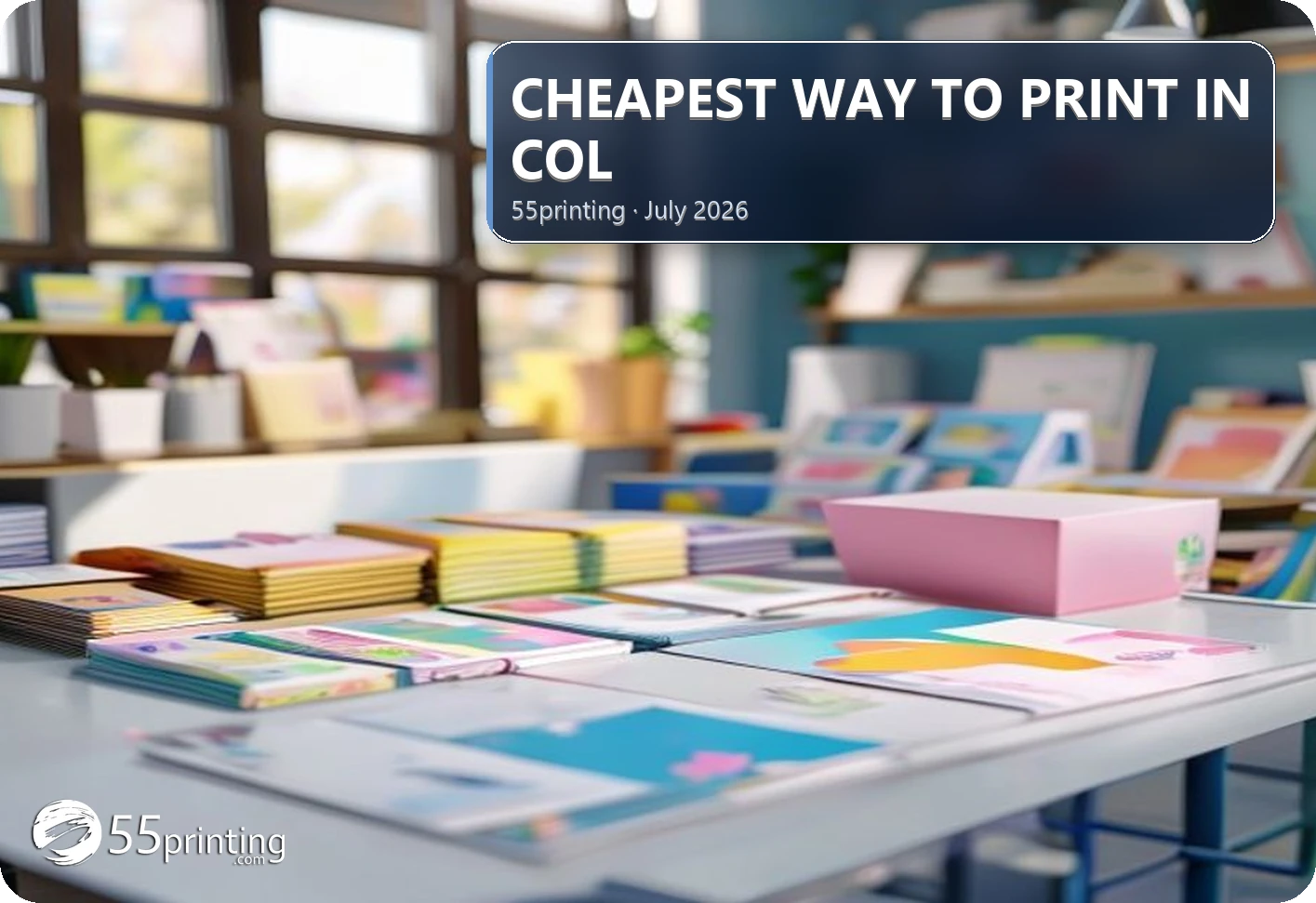 Colorful printed pages showing the cheapest bulk color printing path