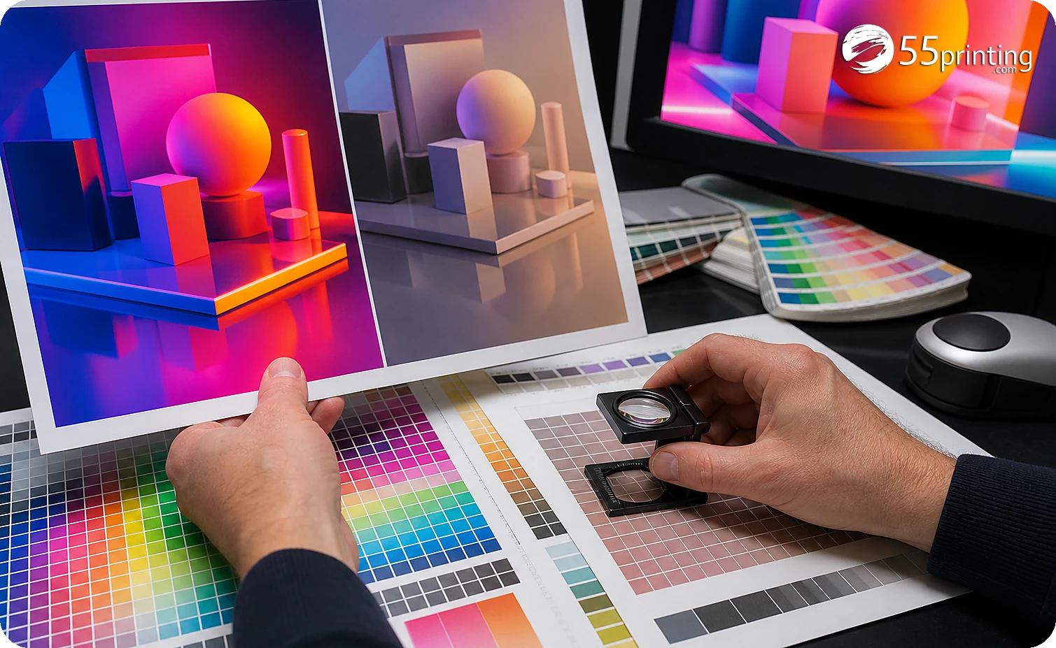 A color-sensitive file marks bright RGB accents, brand colors, paper context, and proof questions
