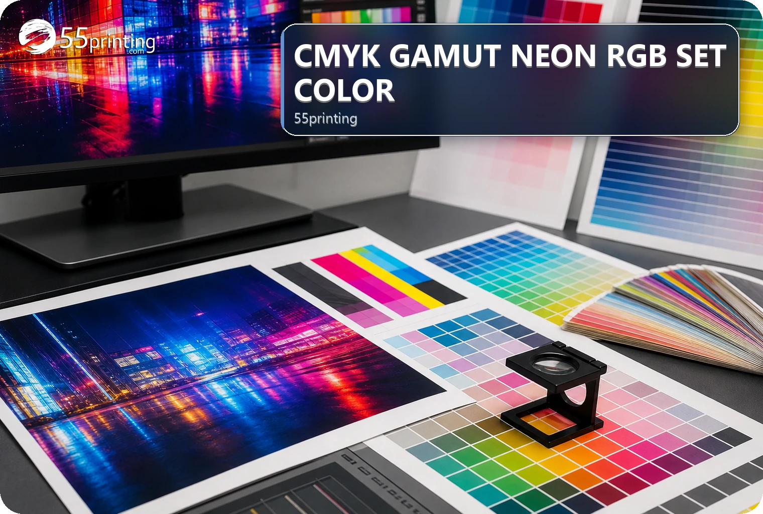 Bright RGB color is compared with a print color expectation for coated paper