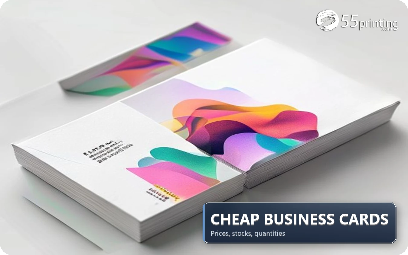 Stack of full-color cheap business cards on a clean desk
