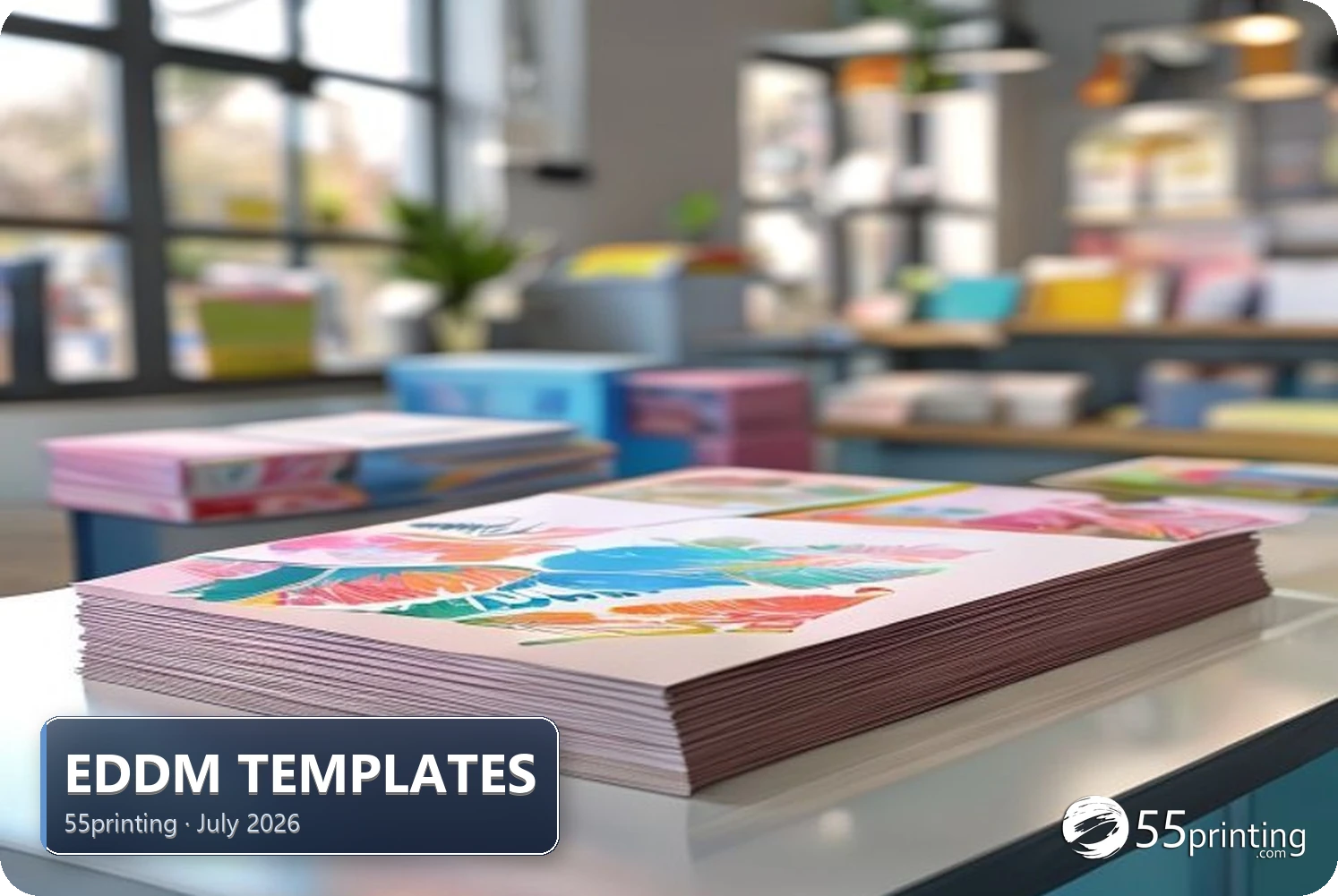 EDDM postcard template size guides beside printed mailers