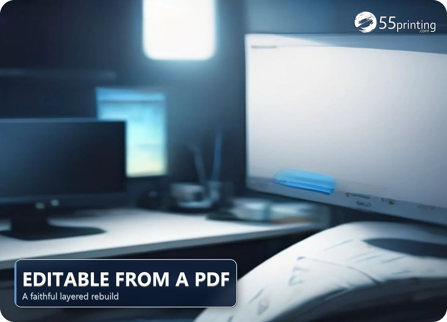 Editable print design rebuilt from a flat PDF for business cards and postcards