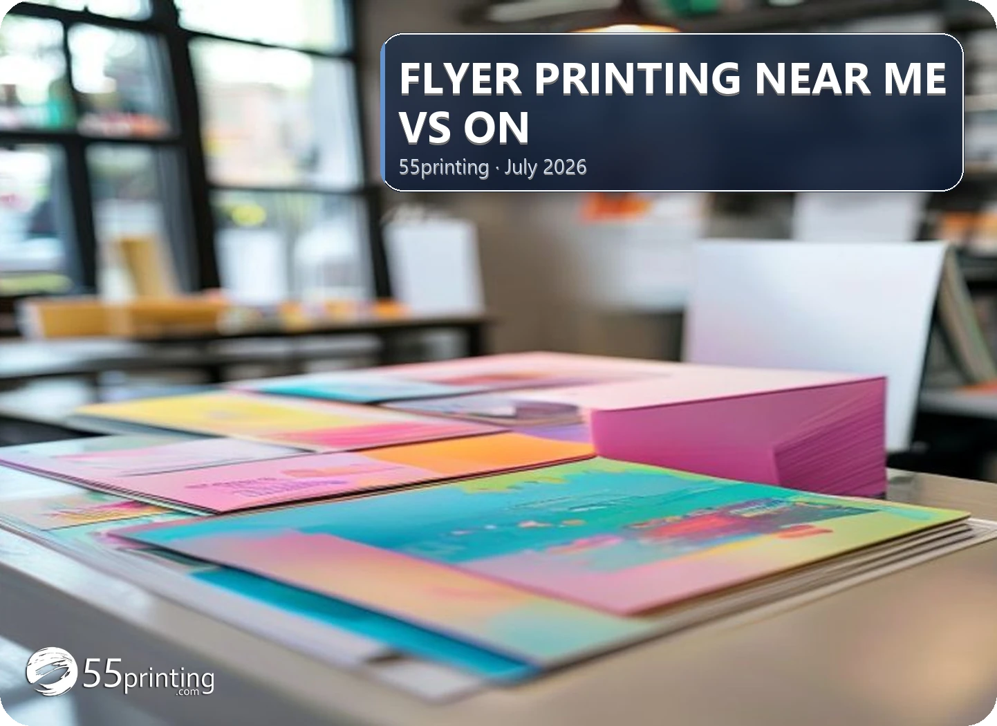 Stacks of full color flyers comparing local pickup versus online bulk