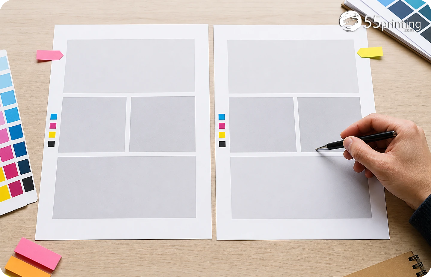 A proof packet is checked for image order, crop, page count, and placement on the product canvas