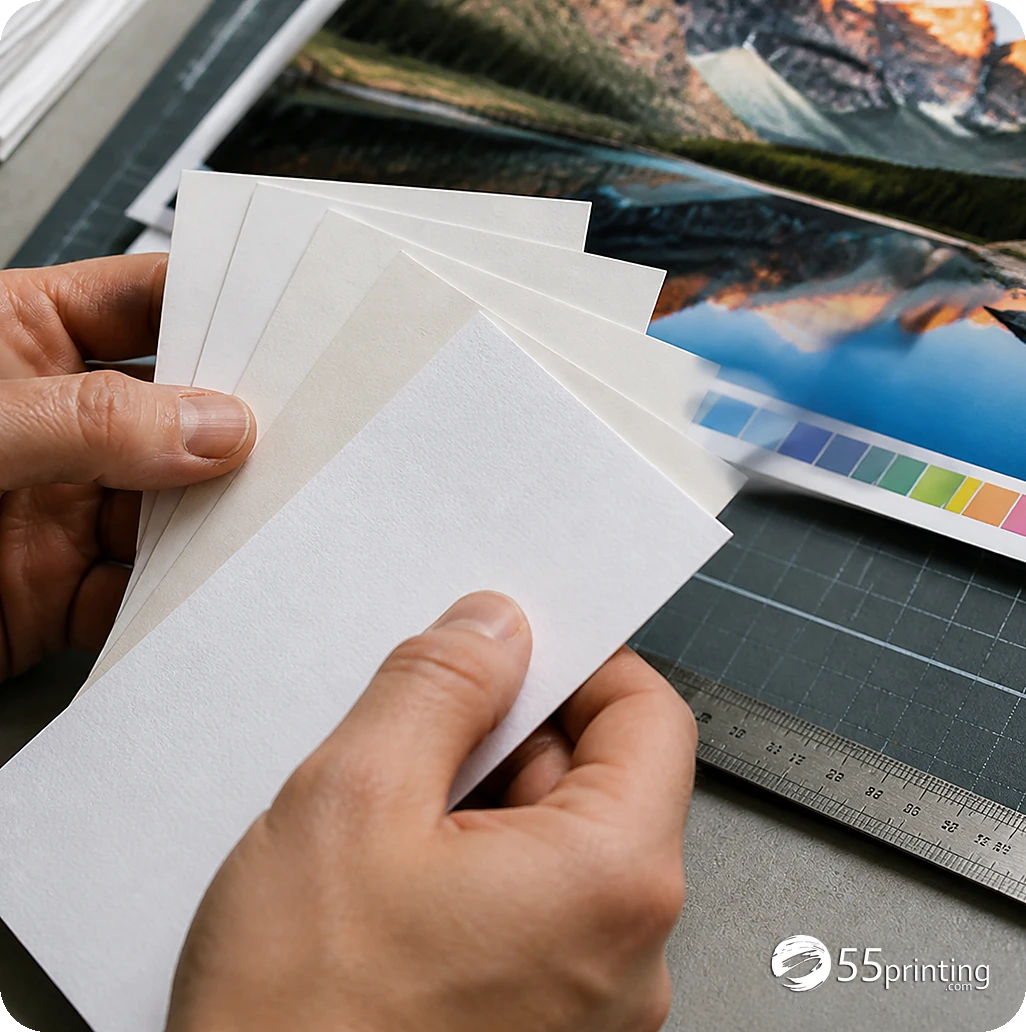 Sample comparison checklist marking paper feel, coating, writing, handling, and intended product use
