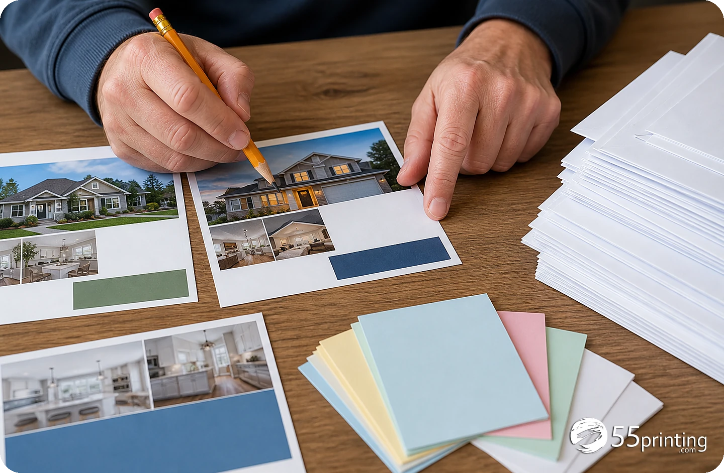A short postcard copy review compares headline, offer, date, phone, URL, and approved source wording